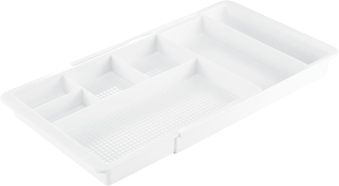 mDesign Expandable Plastic Drawer Organizer and Storage Container for Office Supplies - Gel Pen Pencil, Marker, Stationary, Desk Supply Holder for Drawers and Desktop - Lumiere Collection - Light Gray