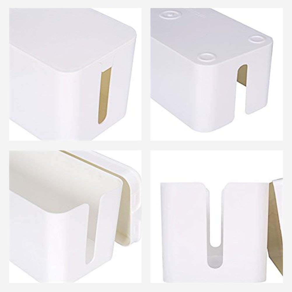 Cable Management Box Organizer, Pack of 2 Wire Concealer to Cover Hide Surge Protector & Power Strip on Desk Floor, with 5 Cord Fastening Tapes for Office, Home, Kitchen (Ice White)