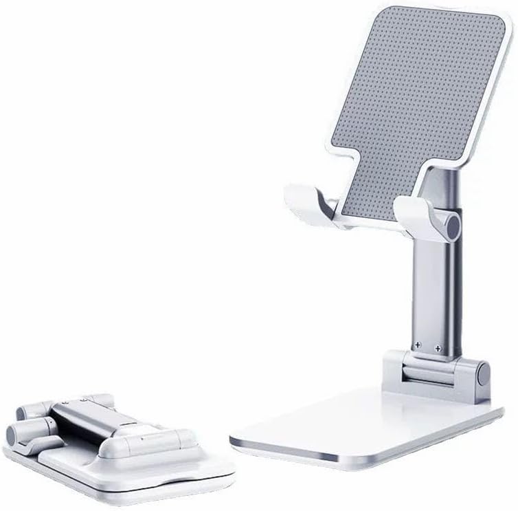 Cell Phone Stand, Angle Height Adjustable Cell Phone Holder with Silicon Pad for Desk, Foldable Portable Mobile Phone Stand Compatible with Mobile Phones, Anti-Slip & Stable
