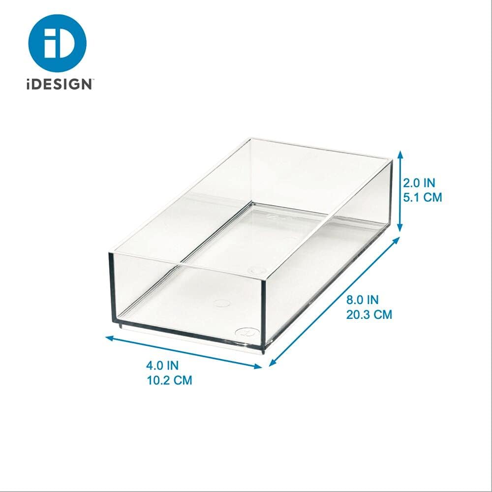 iDesign Clarity Plastic Drawer Organizer for Vanity, Countertop, Bathroom, Kitchen and Cabinet Storage, 8" x 4" x 2", Clear