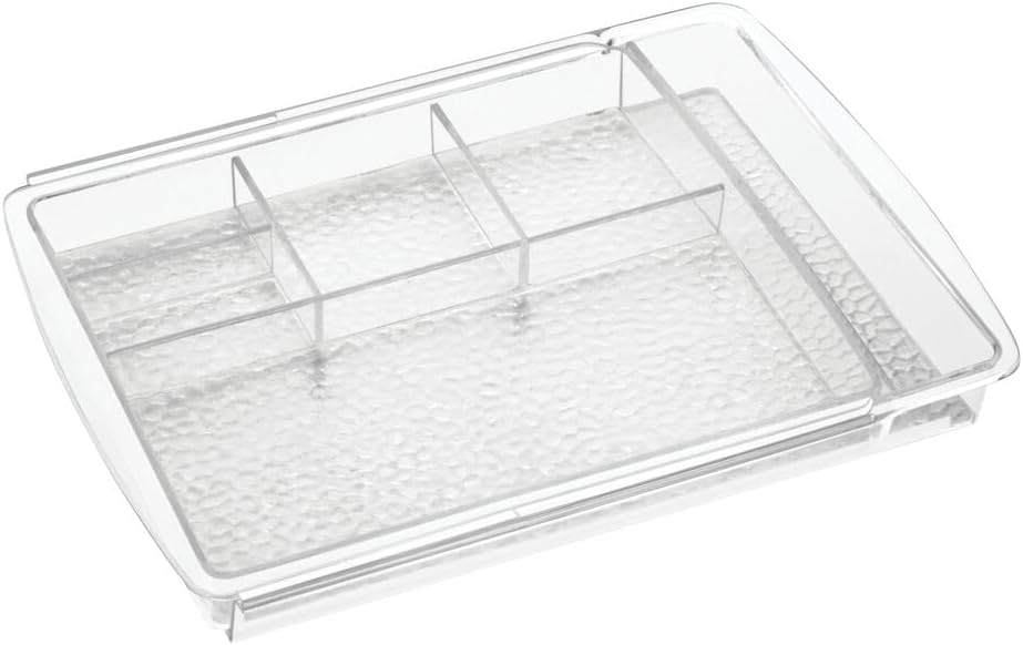 mDesign Expandable Makeup Organizer for Bathroom Drawers, Vanities, Countertops: Organize Makeup Brushes, Eyeshadow Palettes, Lipstick, Lip Gloss, Blush, Concealer - Adjustable Width, 2 Pack - Clear