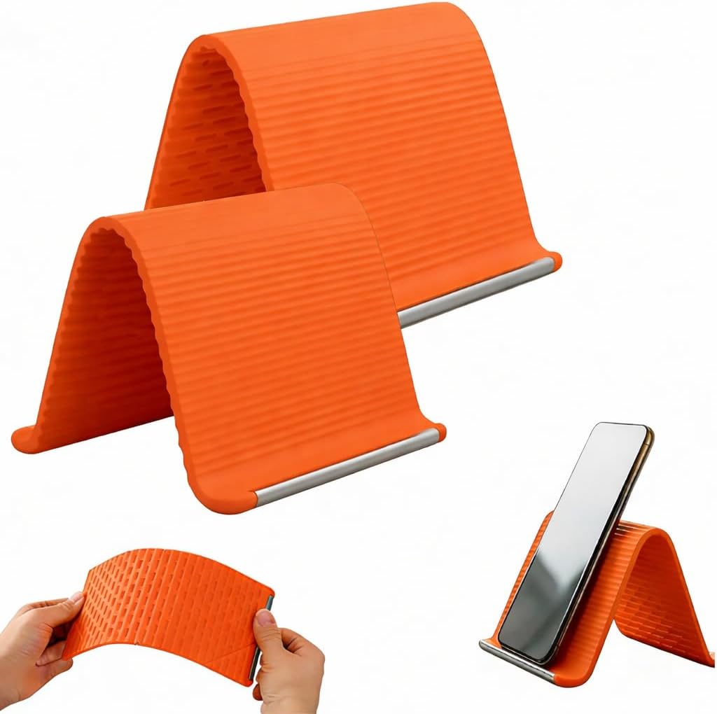 Portable Foldable Silicone Aluminum Phone Holder, 2026 New Flexible Silicone Phone Stand, Adjustable Airplane Phone Holder for Tablet Laptop Desk Travel Non-Slip Bed Office Treadmill