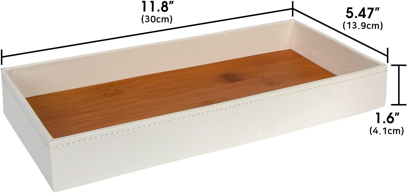 JACKCUBE Design Leather Valet Tray, Catchall Storage Women Vanity Nightstand Tray for Keys, Phones, Jewelry, Makeup, Perfume, Watches (Ivory) - MK1092B