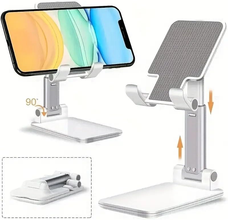Cell Phone Folding Stand for Desk, Foldable Cell Phone Holder Mobile Stand Phone Dock, Multi-Angle Universal Adjustable Tablet Holder Compatible with Most Cellphone and Tablet(White)