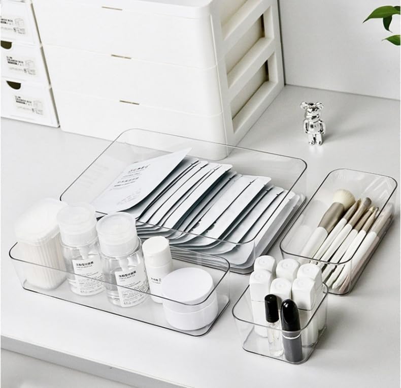 Clear Plastic Drawer Organizers Set, 4-Size Versatile Bathroom and Vanity Drawer Organizer Trays, Storage Bins for Makeup, Bedroom, Kitchen Gadgets Utensils and Office (extra large(3-pcs))