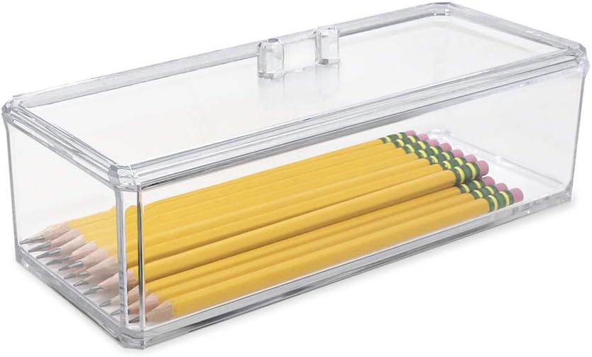 Isaac Jacobs Clear Acrylic Rectangular Stackable Storage Organizer with Lid, Drawer Tray, Multi-Functional Tray, Bathroom, Kitchen, Home, Office, Desk, Drawers