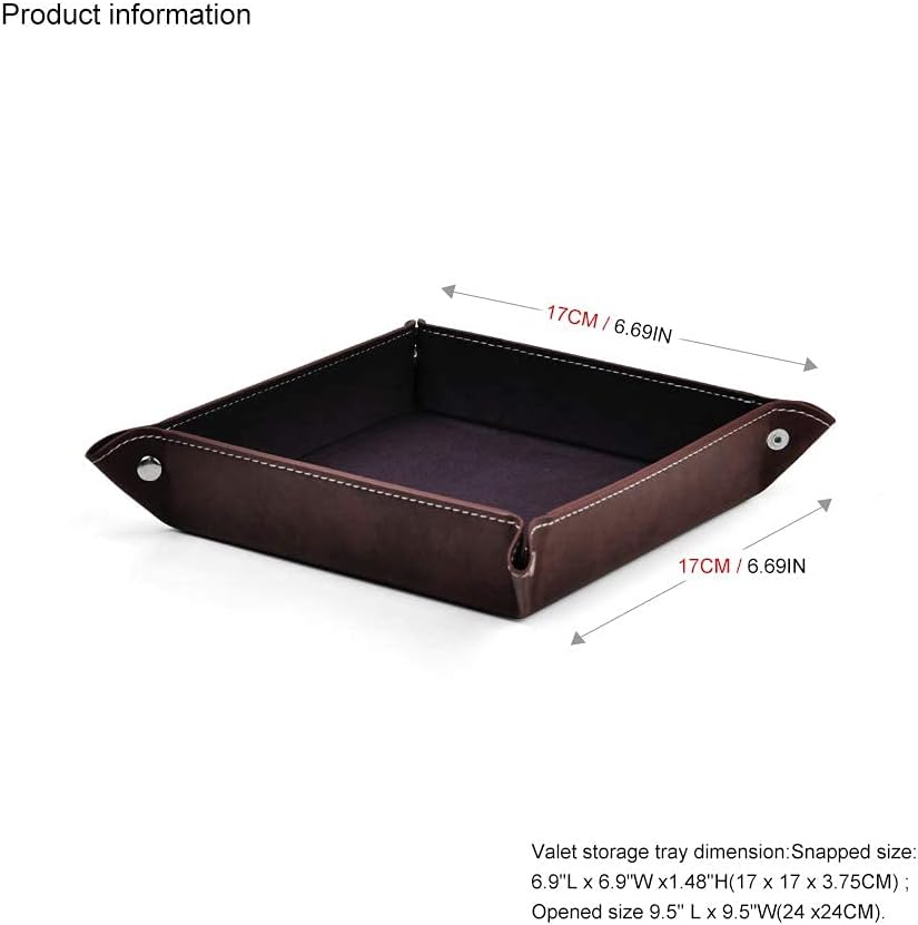 Oirlv Premium Leather Valet Tray for Men Jewelry Organizer, Desktop Storage,Key Wallets Cell Phones Catchall Tray Nightstand or Dresser Organizer Plate (Black)