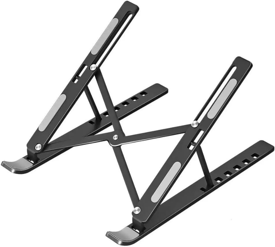 Adjustable Laptop Stand for Desk – Aluminum Foldable Riser for 10–17.3" Laptops, Tablets & Phones – Portable Ergonomic Cooling Stand for Remote Work, Home Office, Travel (Black)