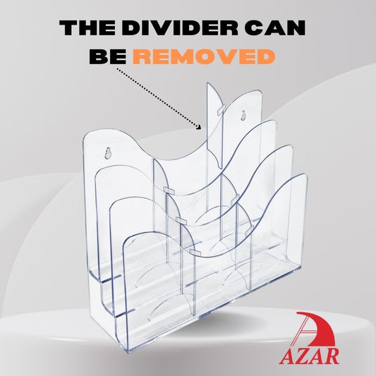 Azar Displays 250099 Three Tier File and Brochure Desktop Wall Organizer Holder with Dividers Brochure Display Stand Acrylic Holder, Fits 8.5" x 11" Files, Clear, 1 Pack