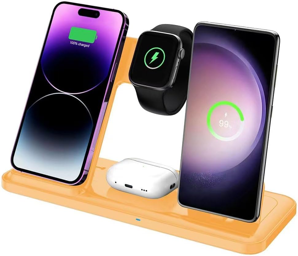 Wireless Charger for iPhone Charging Station, Foldable 4 in 1 Fast Charging for iPhone 16 15 14 13 12 Pro Max Plus, Charger Stand for Apple Watch & Airpods 4 3 2 Pro,for Samsung Series Black