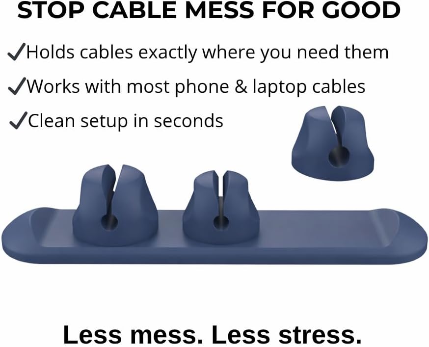 Magnetic Cable Organizer for Desk & Nightstand 3 Clip Cord Holder with One-Hand Access 3M Adhesive Cable Clips, N52 Magnetic Cord Holder for Phone, USB-C & Laptop Cables