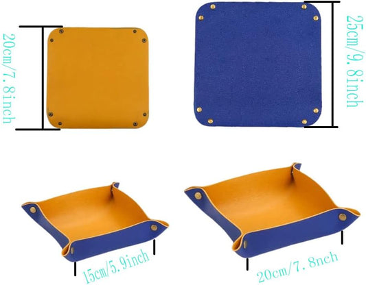 Leather Travel Tray, Valet Tray, Stylish Folding Travel Organizer Tray for Women and Man, Jewelry Tray, Wallet Tray, Key Tray for Entryway Table and Dresser Nightstand Trays (Light Green&Pink)