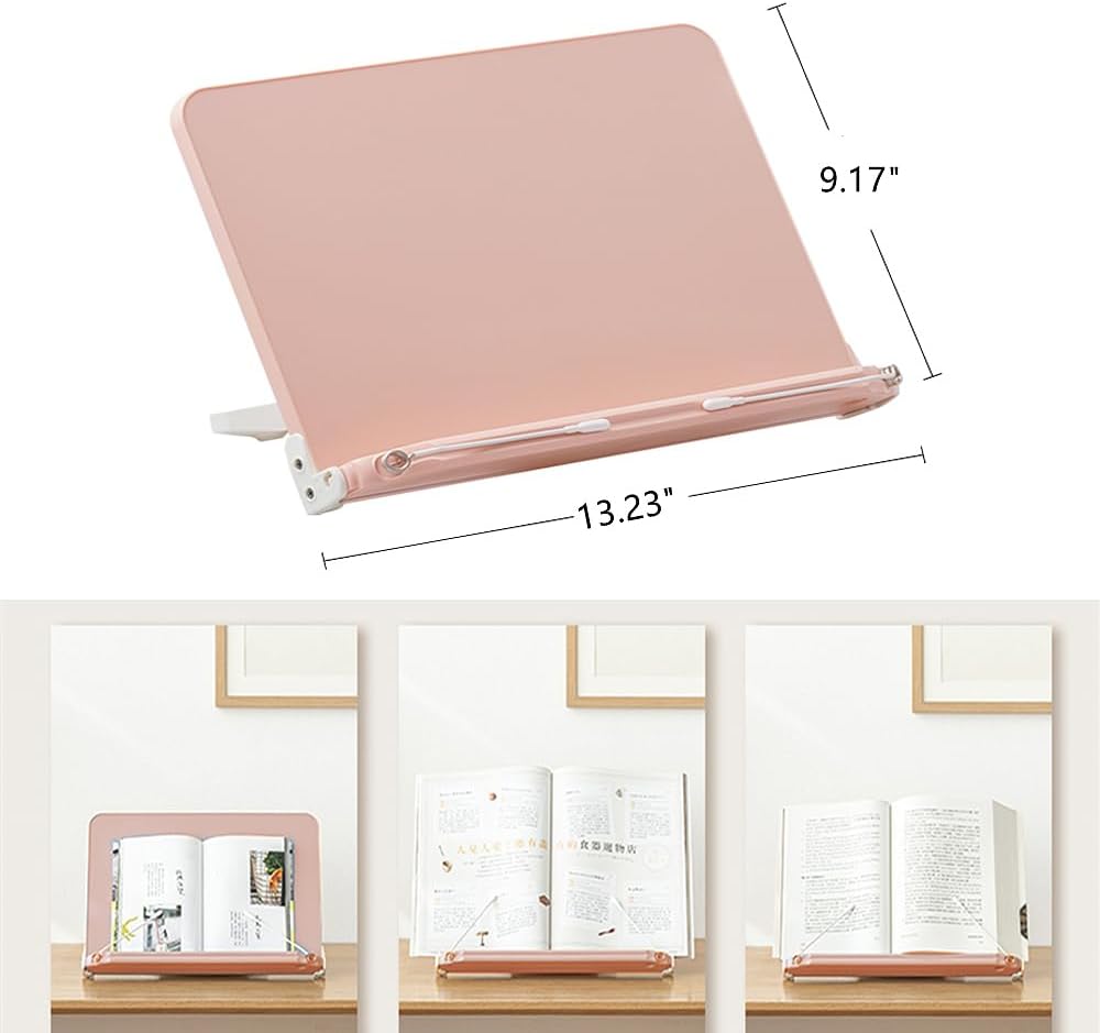 Book Stand for Reading Angle Adjustable Book Holder Tray for School Kids Students Foldable Cookbook Stand Desk Reading Stand with Page Paper Clips for Textbooks Recipe Magazine Laptop Tablet