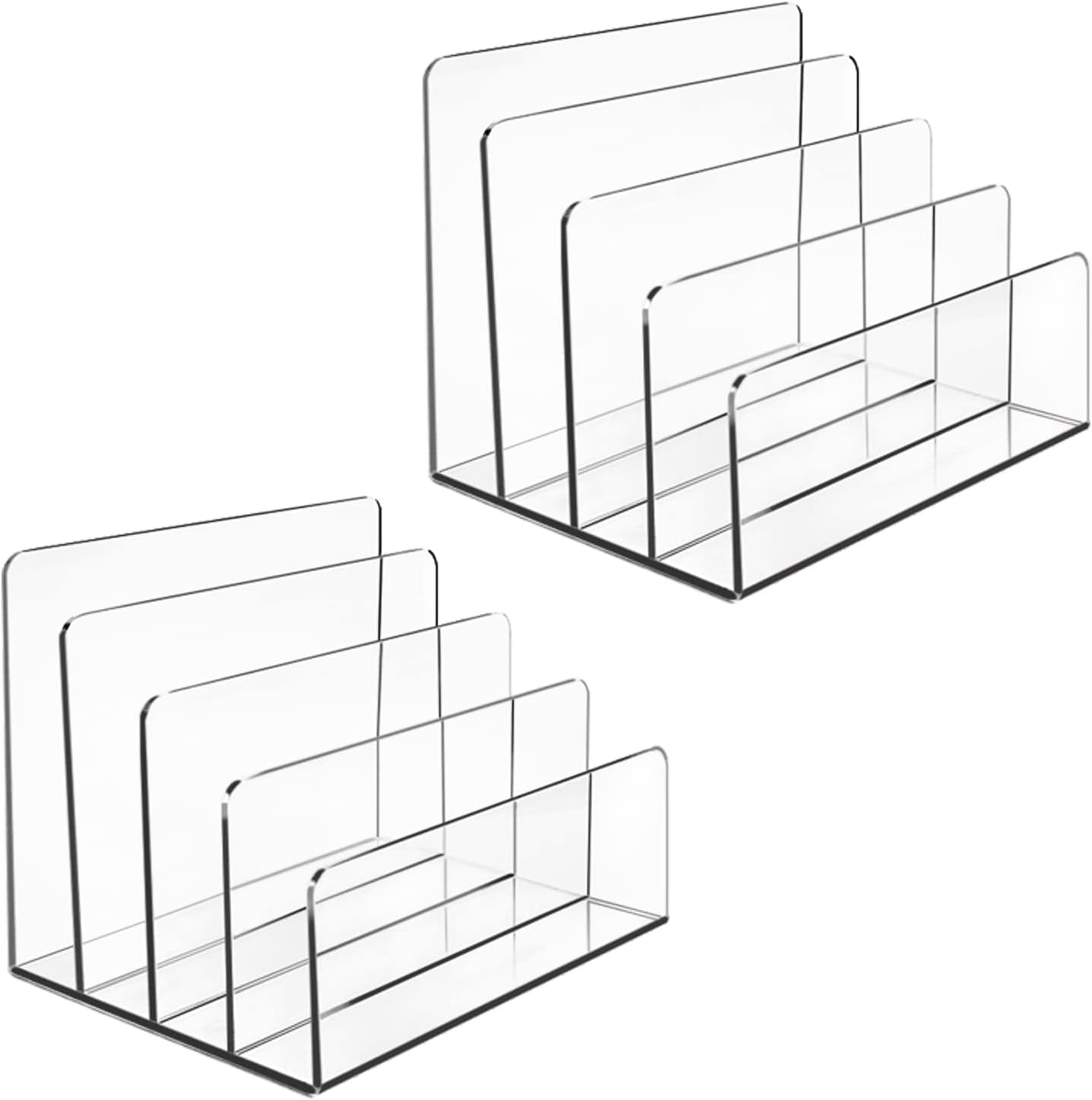 Acrylic File Organizer, 4Sections Clear Desk Organizer for Home Office, Desktop File Folder, Acrylic Mail Organizer Countertop for Notebook, Document and Paper, Clear File Holder,1Pcs