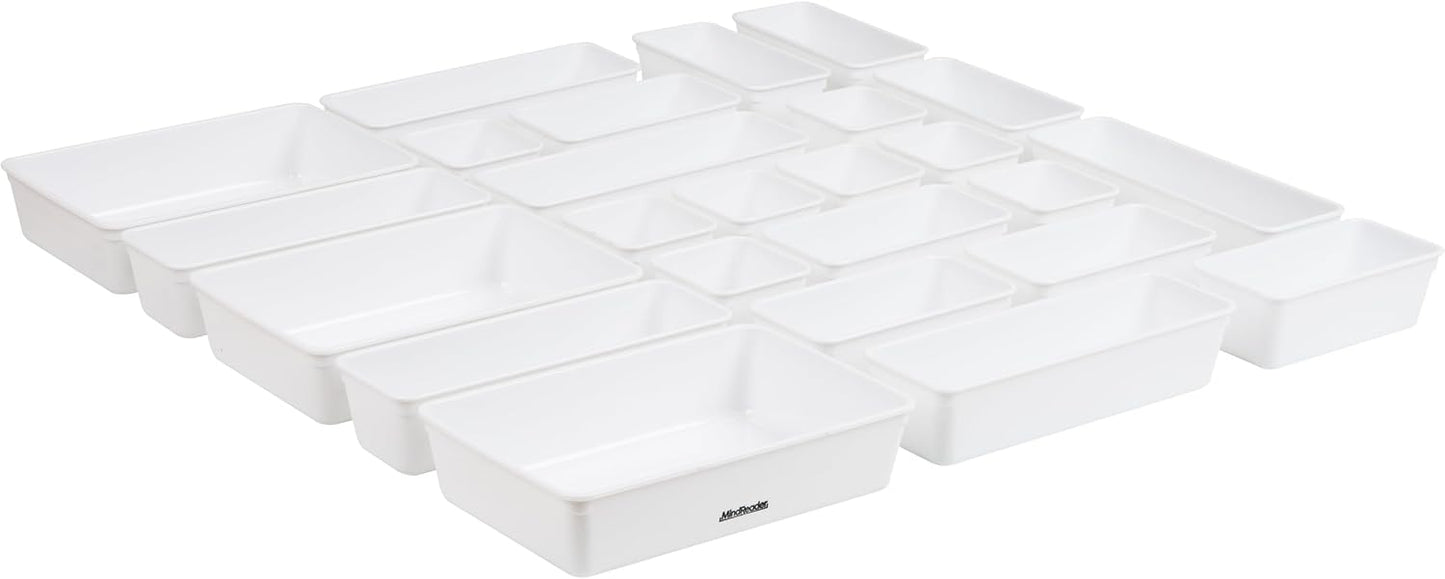 Mind Reader 8-Piece Drawer Organizer Set, Storage Trays for Kitchen, Bathroom, Office, Makeup, Jewelry & More, Junk Drawer Tray, Utensil Holder, Plastic, Clear