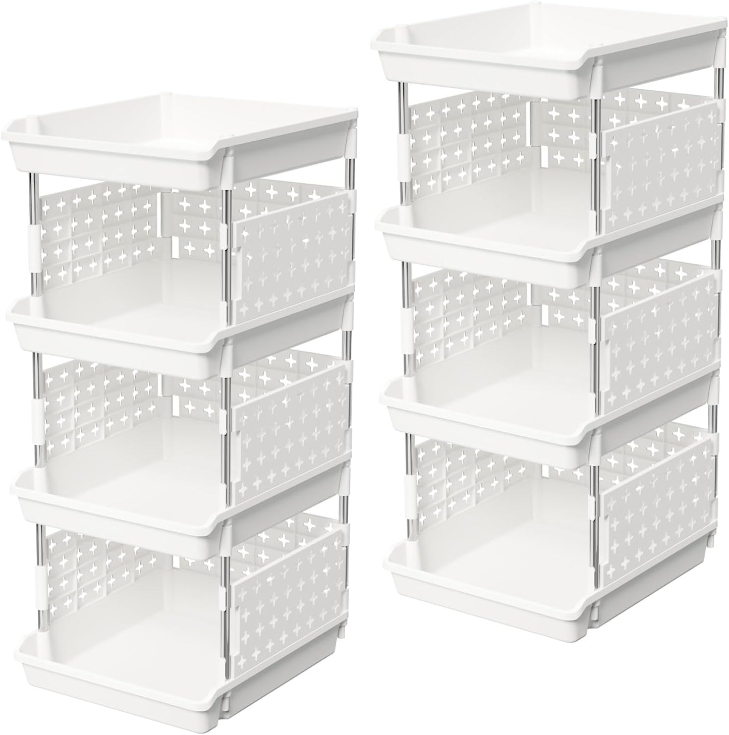 Lifewit Plastic Stackable Storage Baskets, 4 Tier Stacking Bins for Food and Clothes, Multifunctional Organizer for RV, Kitchen, Playroom, Pantry and Bathroom, 13.8"D x 11.8"W x 28.3"H, 1 Pack, White