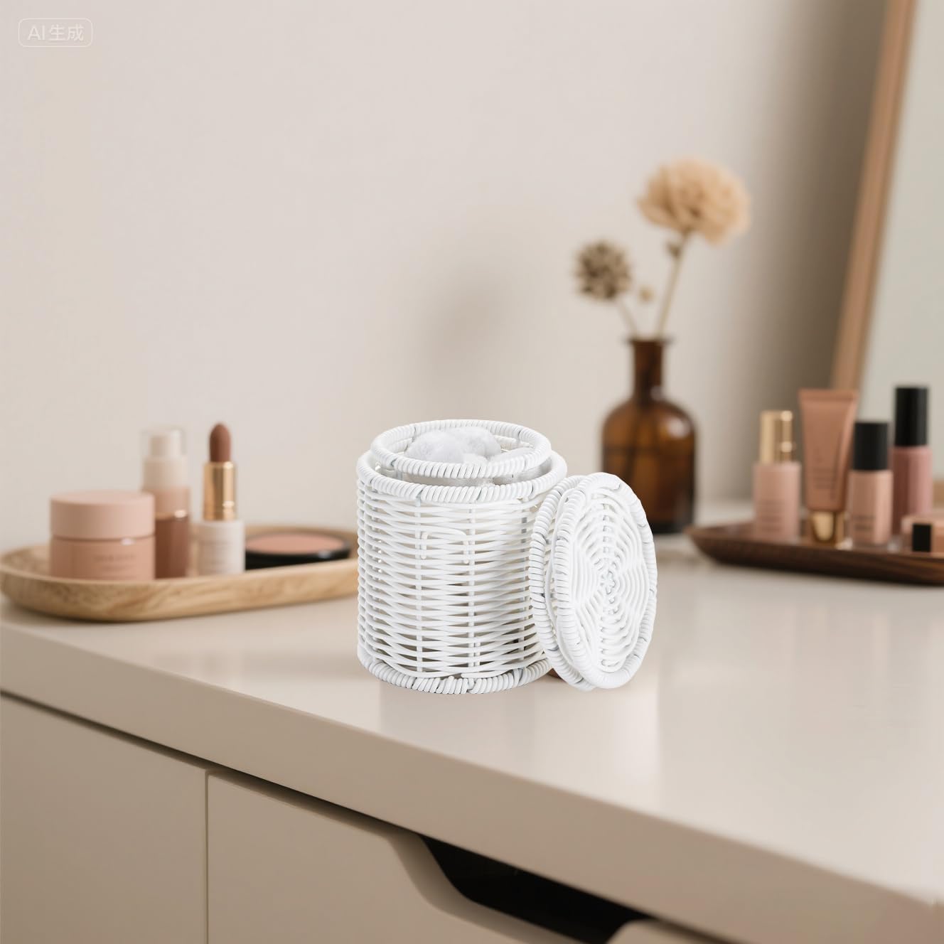 Clear Acrylic Cotton Swab Ball Holder Qtip Organizer with Lid 2-Grid Canister for Make Up Pads, Floss Picks, Vanity Storage,Bath Salts, Cosmetics, Home Bathroom Decor (DP004)