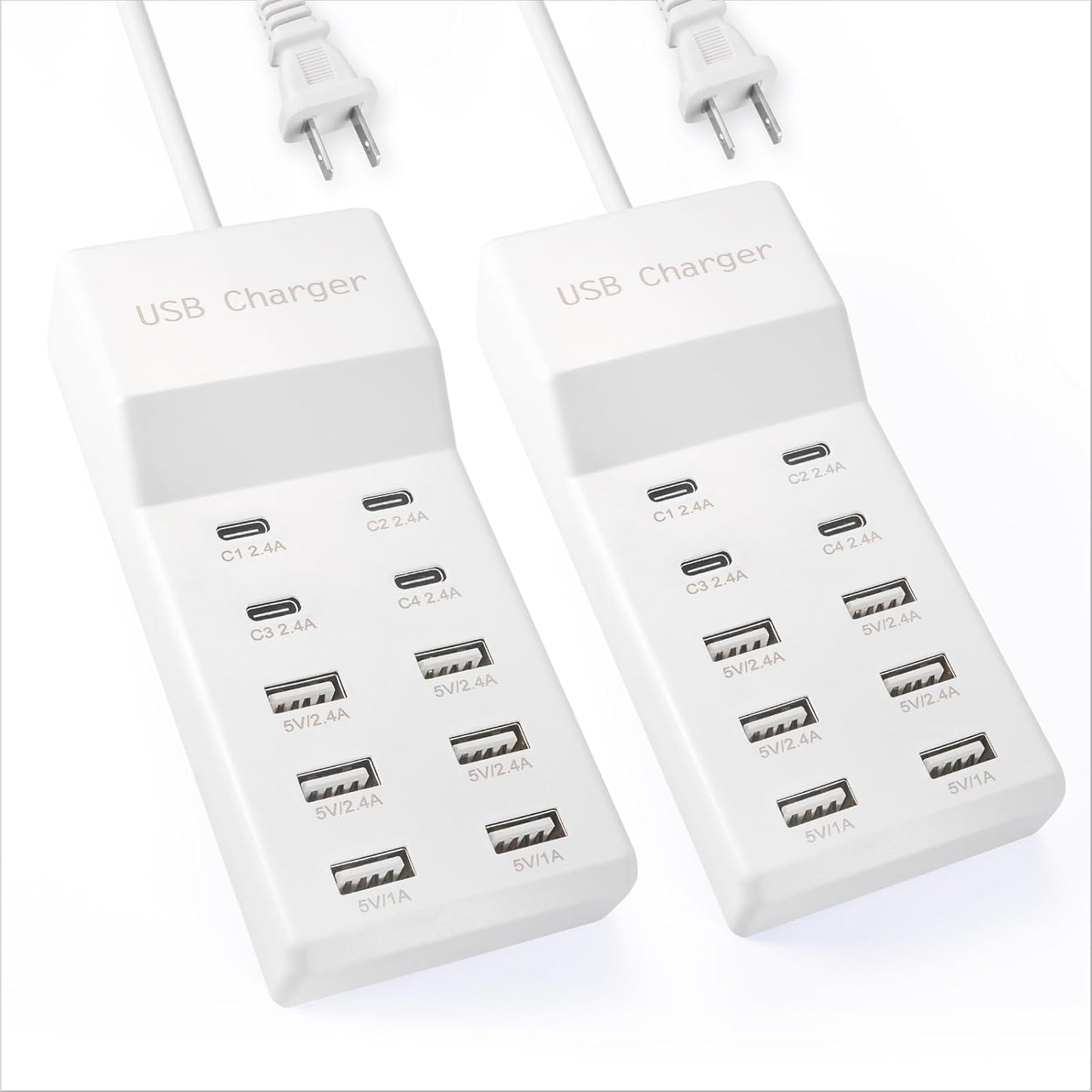 USB Charging Station with 6 USB-A and 4 USB-C Ports, 50W 10A USB Charger Block for Smart Phone, Tablet, Laptop, Multiple Devices - USB Power Strip with Auto-Detect Technology