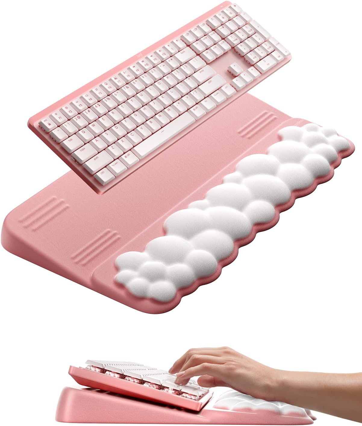 Vaydeer Wrist Rest and Keyboard Stand, Computer Wrist Support Pad Soft Memory Foam, Ergonomic Cloud Keyboard Riser Holder Lifter Tilted Wrist Cushion for Desk, Palm Hand Typing for Office Home Gaming