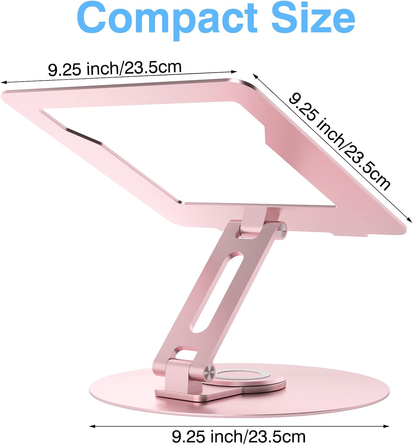 Swivel Laptop Stand for Desk, Adjustable Height Aluminum Computer Stand with 360 Rotating Base, Foldable Ergonomic Riser, Portable Laptop Holder Compatible with MacBook, All Laptops 10-17'', Grey