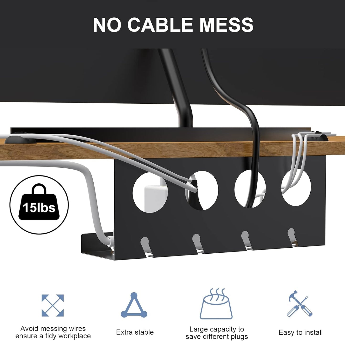 Cable Management Under Desk 2 Pack Under Desk Cable Management Tay Super Sturdy Metal Cable Raceway Tray for Cords/Power Strip (12.6 in)