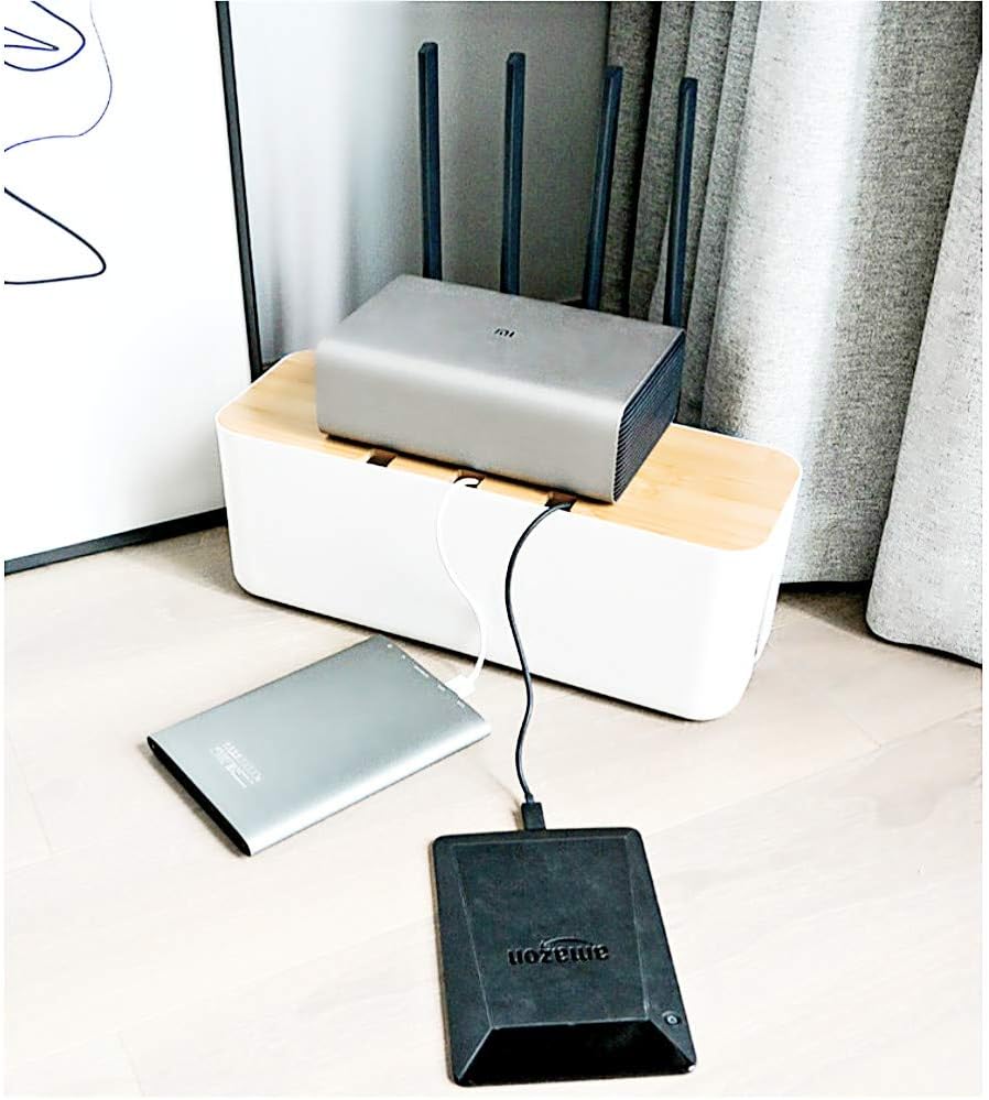 Cable Management Box| Power Stripe Organizer|Cord Organizer Box| Hide and Conceal Power Strips and Electrical Cords from TVs, Computers, and Desks| Keep Pets Safe