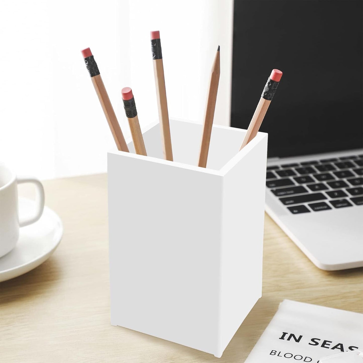 2 Pack Clear Acrylic Pencil Pen Holder Cup,Desk Accessories Holder,Makeup Brush Storage Organizer,Modern Design Desktop Stationery Organizer for Office School Home Supplies,2.6x 2.6x 4 inches