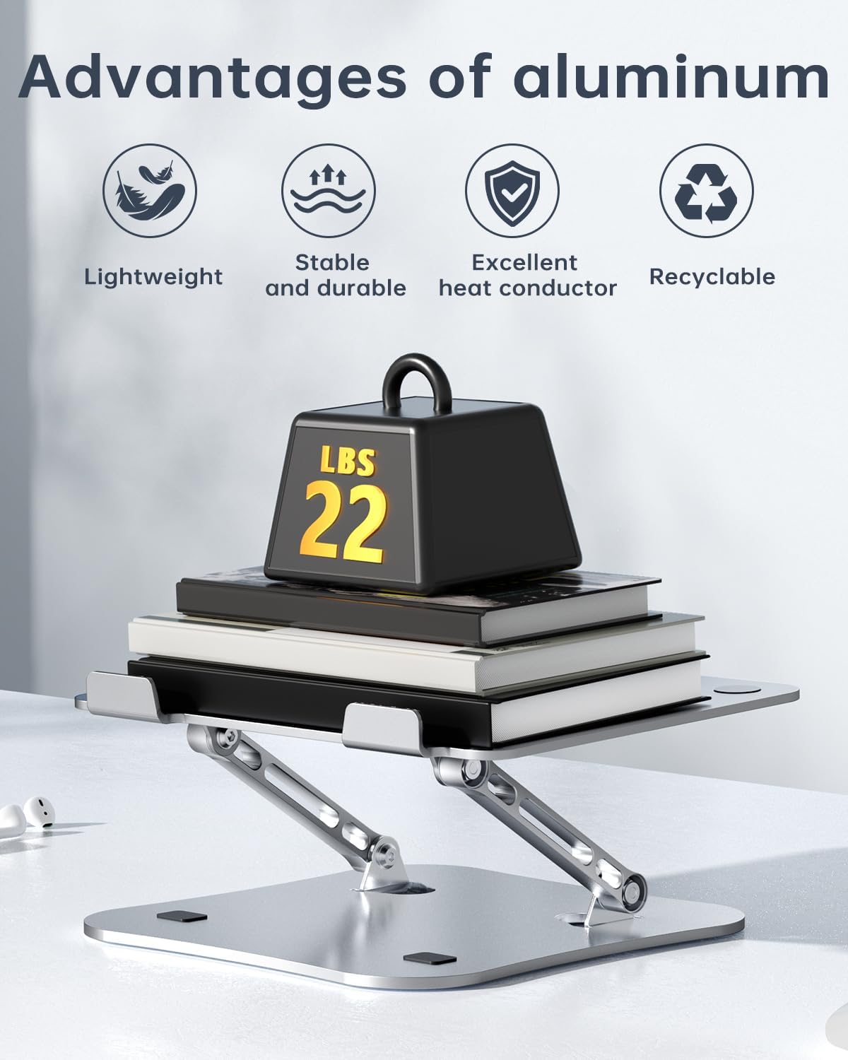H&C(hcck&Cllassp) Aluminum Laptop Stand for Desk, Foldable and Portable Laptop Riser, Adjustable Notebook Stand, Ventilated Cooling Bracket, Ergonomic Computer Stand for 11-17 inch Notebooks, Silver