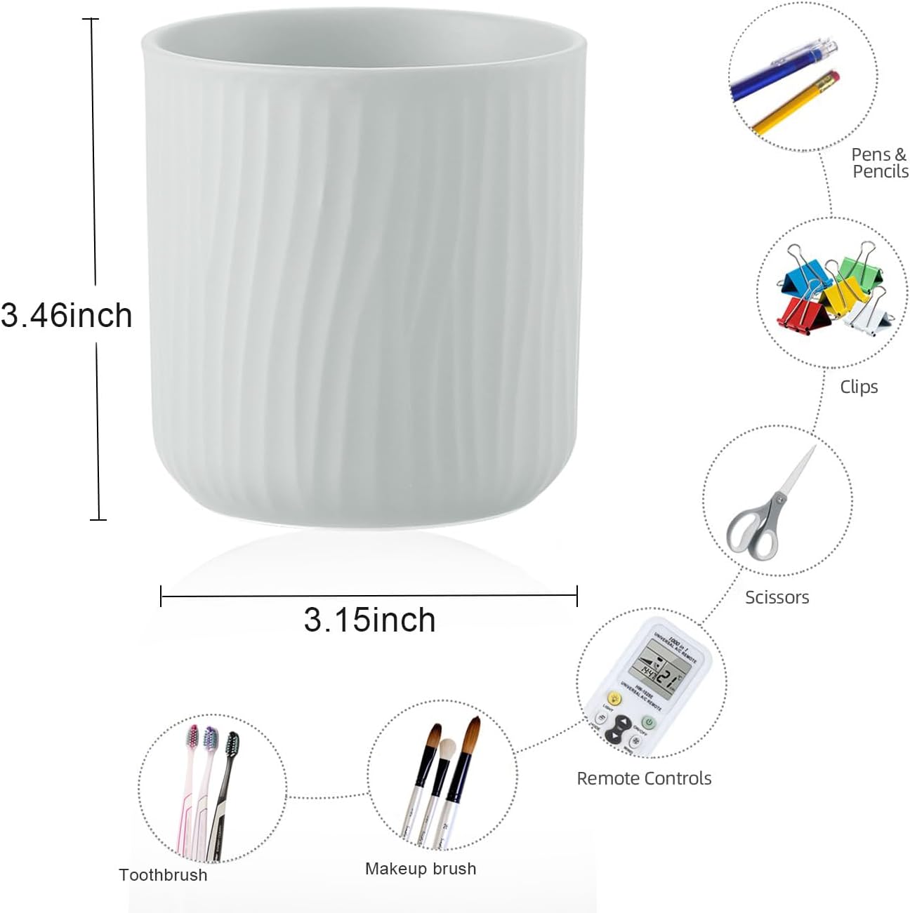 Round Ceramic Pen Holder for Desk Cute Pencil Cup Pot Desk Organizer for Girls Kids Makeup Brush Holder White
