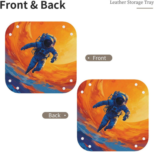 Astronaut In The Space Valet Tray Leather Portable Tray Desktop Storage Organizer Bedside For Men Women Jewelry Keys Coin Candy Sundries