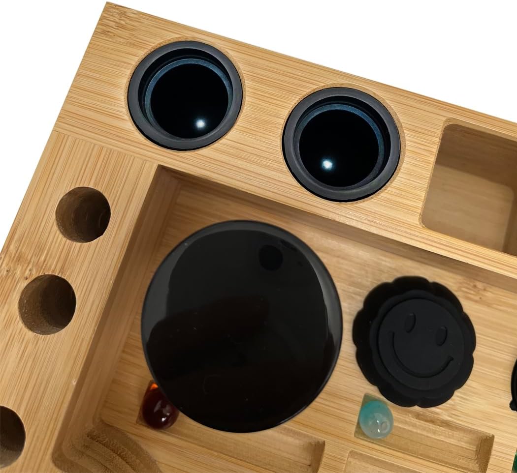 Bamboo Desk Organizer,Carving Tool Organizer with Non-sticky Mat and Silicone Container (21 x 16 x 4.5cm)