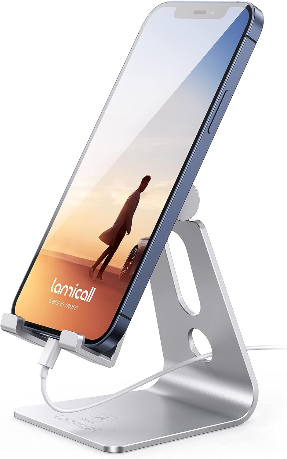 Lamicall Adjustable Cell Phone Stand, Desk Phone Holder, Cradle, Dock, Compatible with iPhone 17 16 15 14 Air Plus Pro Pro Max 13 12 X XS, 4-8" Phones, Office Accessories Gifts, All Smartphone, Black