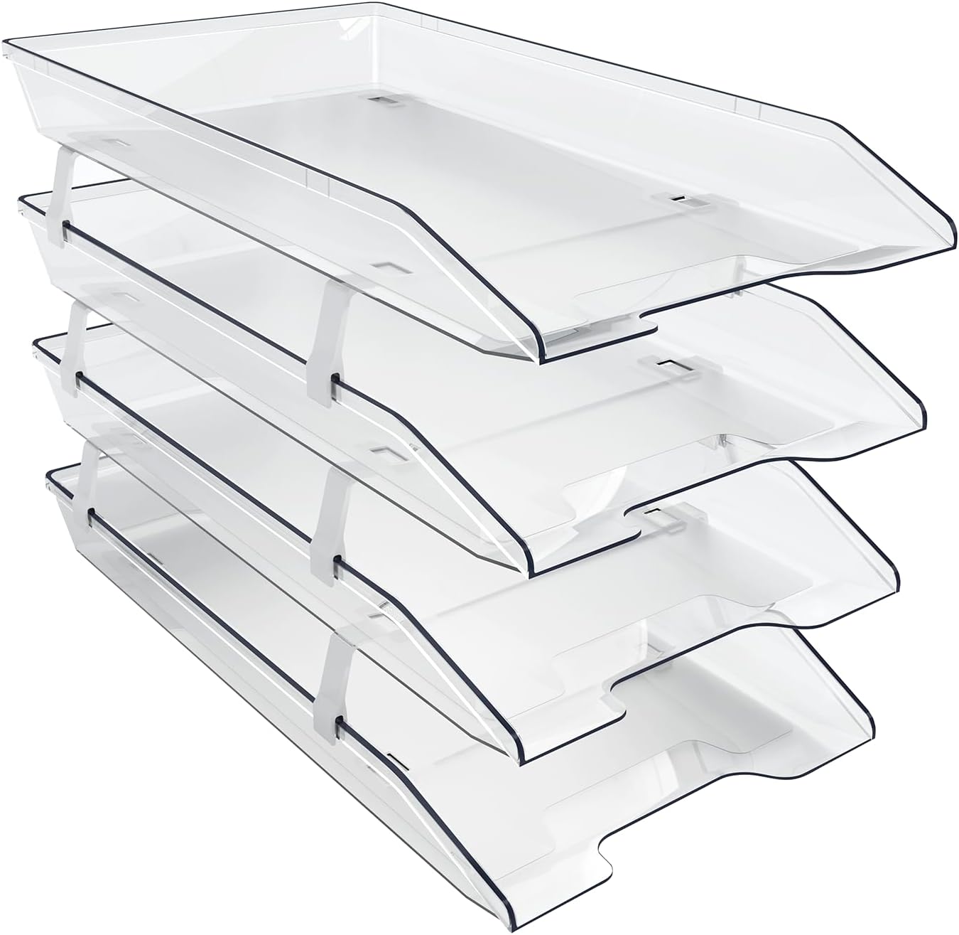 Acrimet 4 Tier Legal Letter Tray, Facility Front Load (Legal Size) (Plastic) (Clear Crystal Color) Made in USA