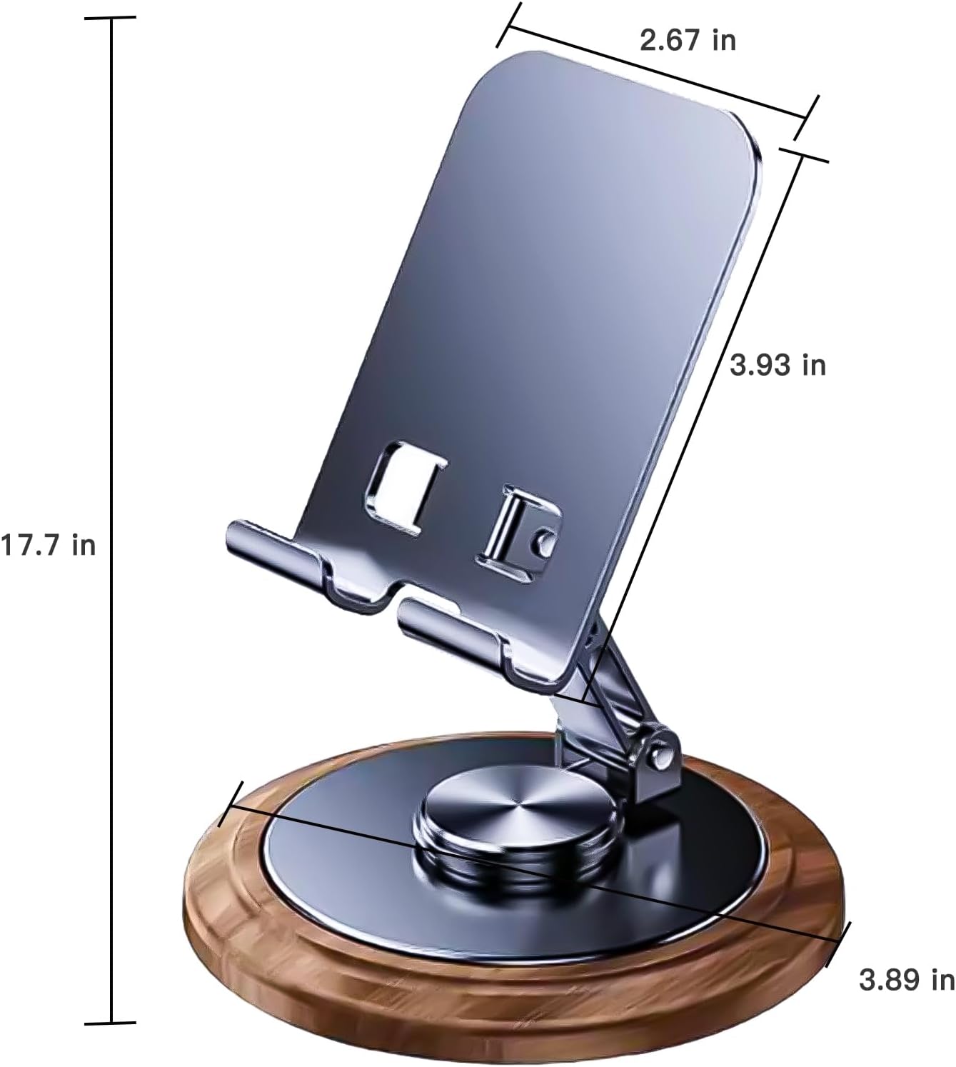 Adjustable Cell Phone Stand,360 Rotating Foldable Desktop Cellphone Stand with Anti-Slip Base Portable Phone Holder for iPhone 16 15 14 13 Pro Max, All Smart Phones, iPad (Wood)