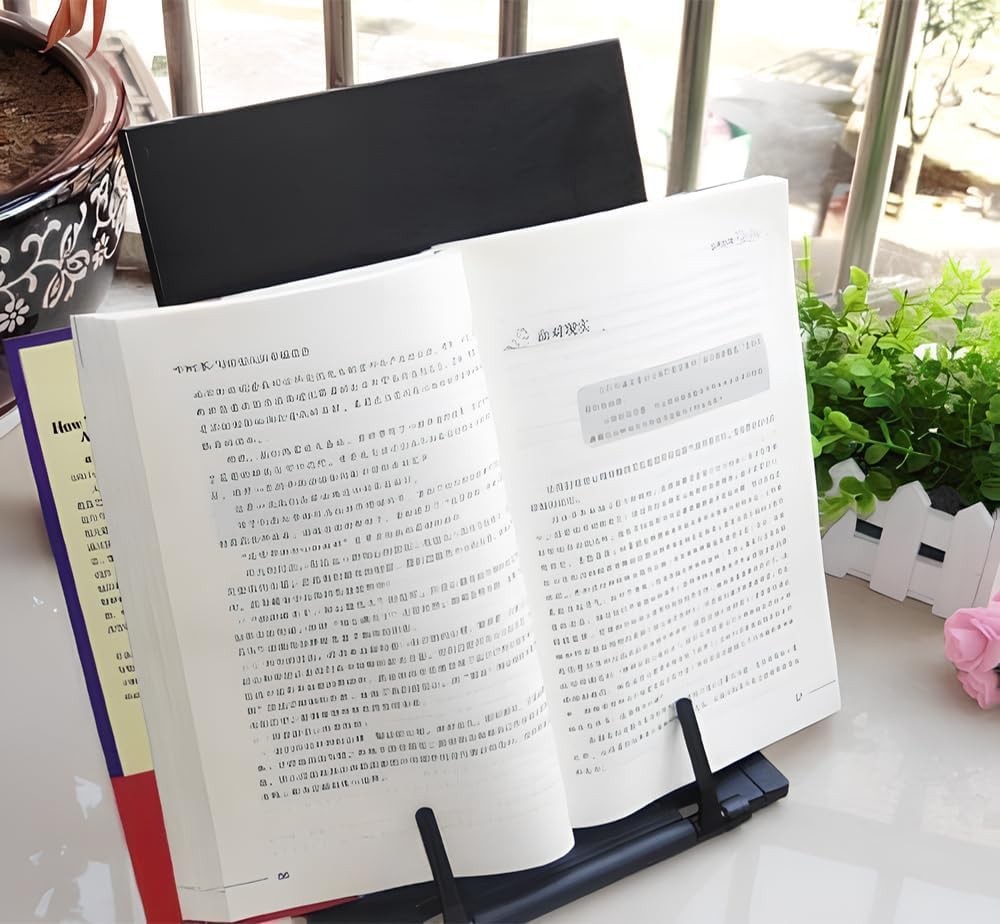 Black Desktop Document Book Holder Clipboard with 7 Adjustable Positions and Adjustable Clip and Line Guide for Typing Reading and Correct Bad Writing Posture