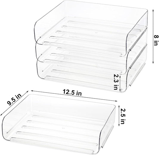 Okllen 3 Pack Stackable Paper Trays, Clear PET Desk Letter Tray Set, 3 Tier File Document Organizer Tray for A4 Paper, Magazine, Receipts, Office Supplies