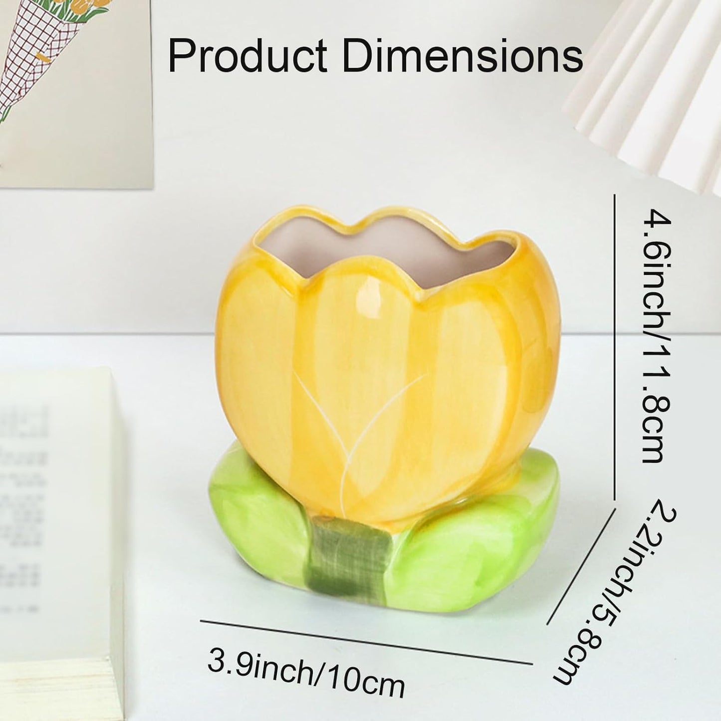 Pen Holder for Desk Cute Toothbrush Holder Tulips Vase Decor Aesthetic Pencil Holder for Office Makeup Brush Holder Yellow Kawaii Desk Accessories Home Decor Birthday Gifts for Women