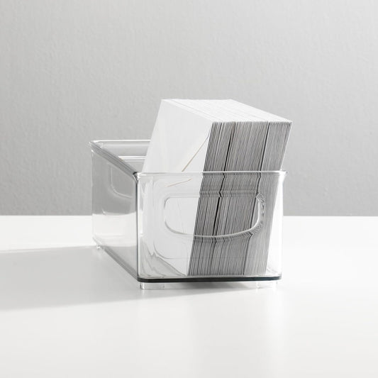 mDesign Plastic Office Supply Organizer - Storage Holder Bin with Handles for Desk Drawer, Cabinet - Pencil, Pen, Envelope and Supplies Container Basket - Ligne Collection - 2 Pack - Clear