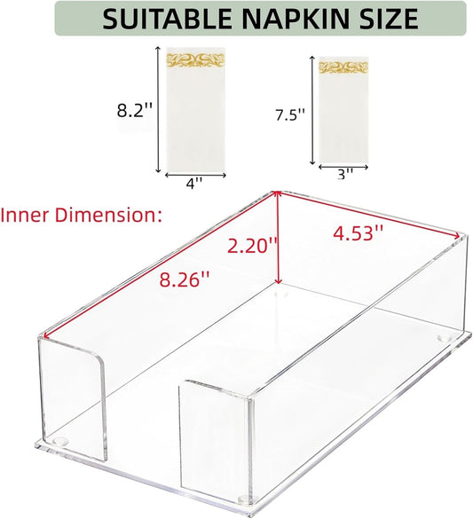 Cididu 2 Pack Acrylic Napkin Holder for Table, Clear Guest Paper Hand Towel Holder for Bathroom Countertop, 0.12'' Thickness Paper Napkin Dispenser Organizer Tray for Parties, Weddings, Party, Hotel