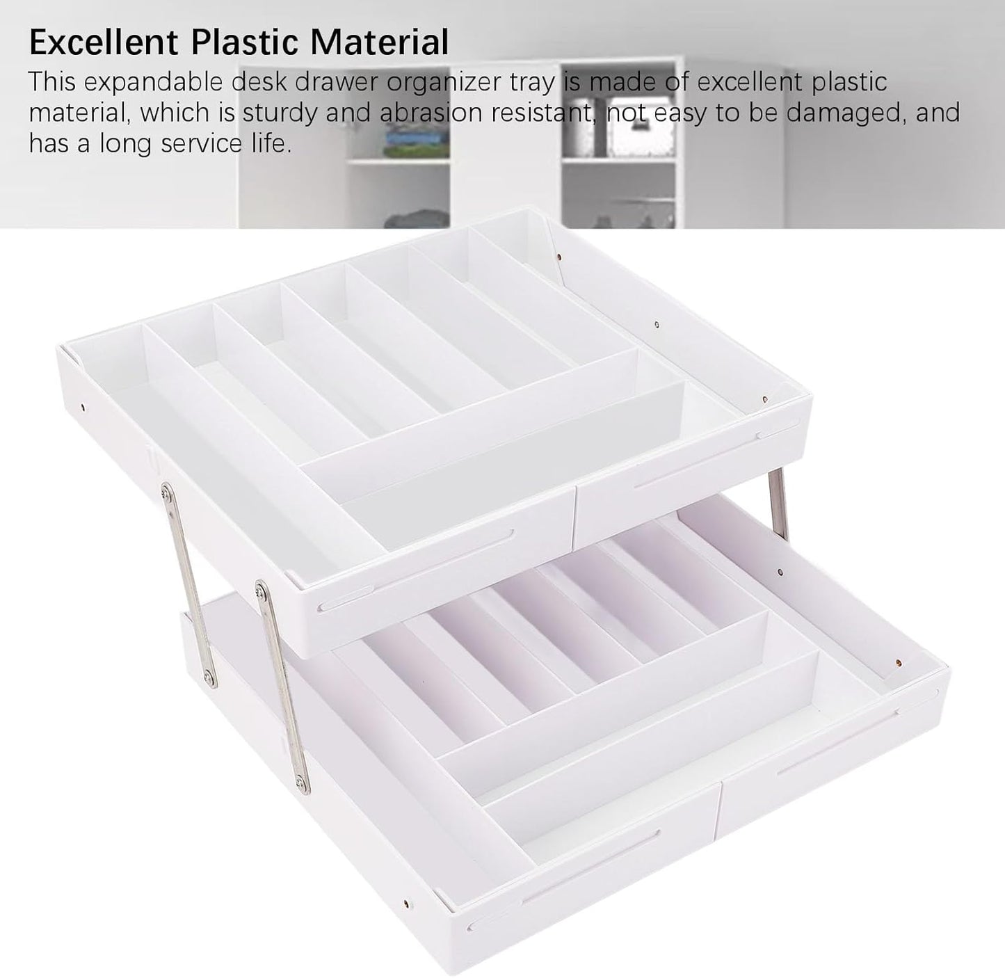 Extra Large and High Drawer Organizer, 2 Tier Smart Expandable Desk Organizer, Multi Level Junk Drawer Organizer for Makeup, Jewelry, Desk, Office Drawers (Gray)