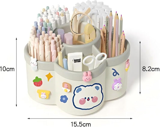 Pen Holder for Desk, 360°Rotating Pencil Pen Holder,Pen Organizer with 6 Slots, Large-capacity Desk Organizer,Office, School, Home Use (Beige)
