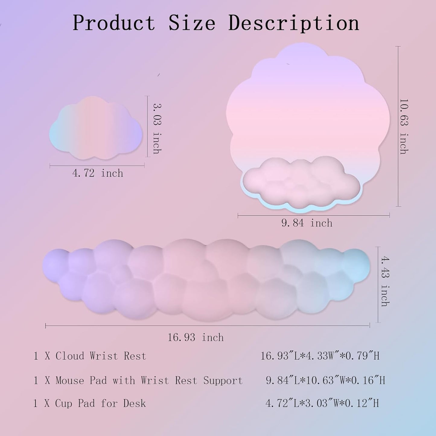 Cloud Wrist Rest Keyboard Pink Mouse Pad Set with Wrist Rest Ergonomic Wrist Pad Memory Foam Non-Slip Base Cute Gradient Wrist Support for Computer Laptop Gaming Home Office Relief Typing Pain