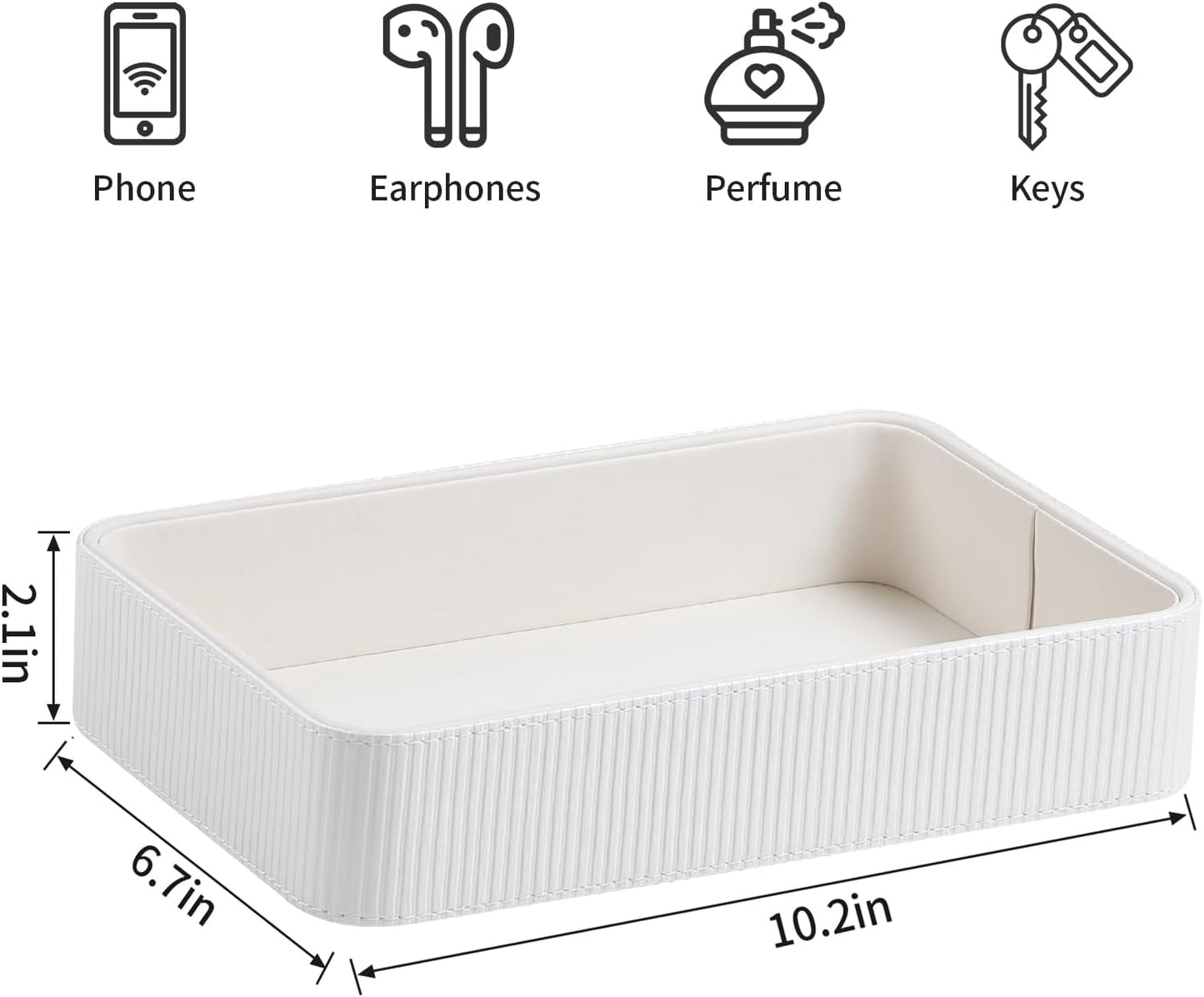 PU Leather Valet Tray Organizer, Modern Nightstand Organizer Bedside Desktop Storage for Womens and Men, Decorative Perfume Trinket Catchall Vanity Tray for Key Watch Wallet (Black)