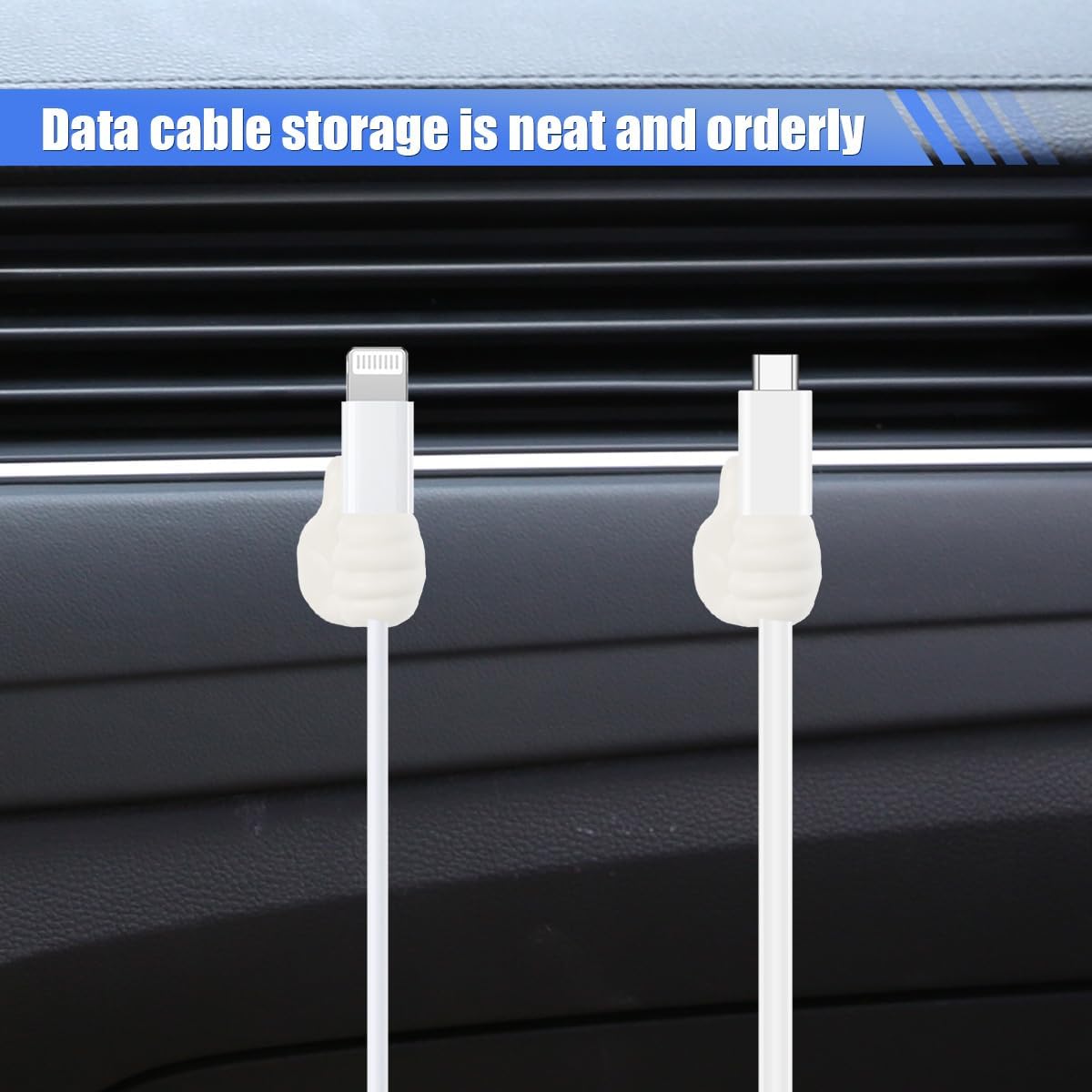 YoRise 4 PCS Mini Car Hooks, Silicone Thumb Up Cable Management, Self-Adhesive Car Key Holder, Multifunctional Wall Hanging Hook, Small Adhesive Hooks for Charging Cable Earphone (Blue)