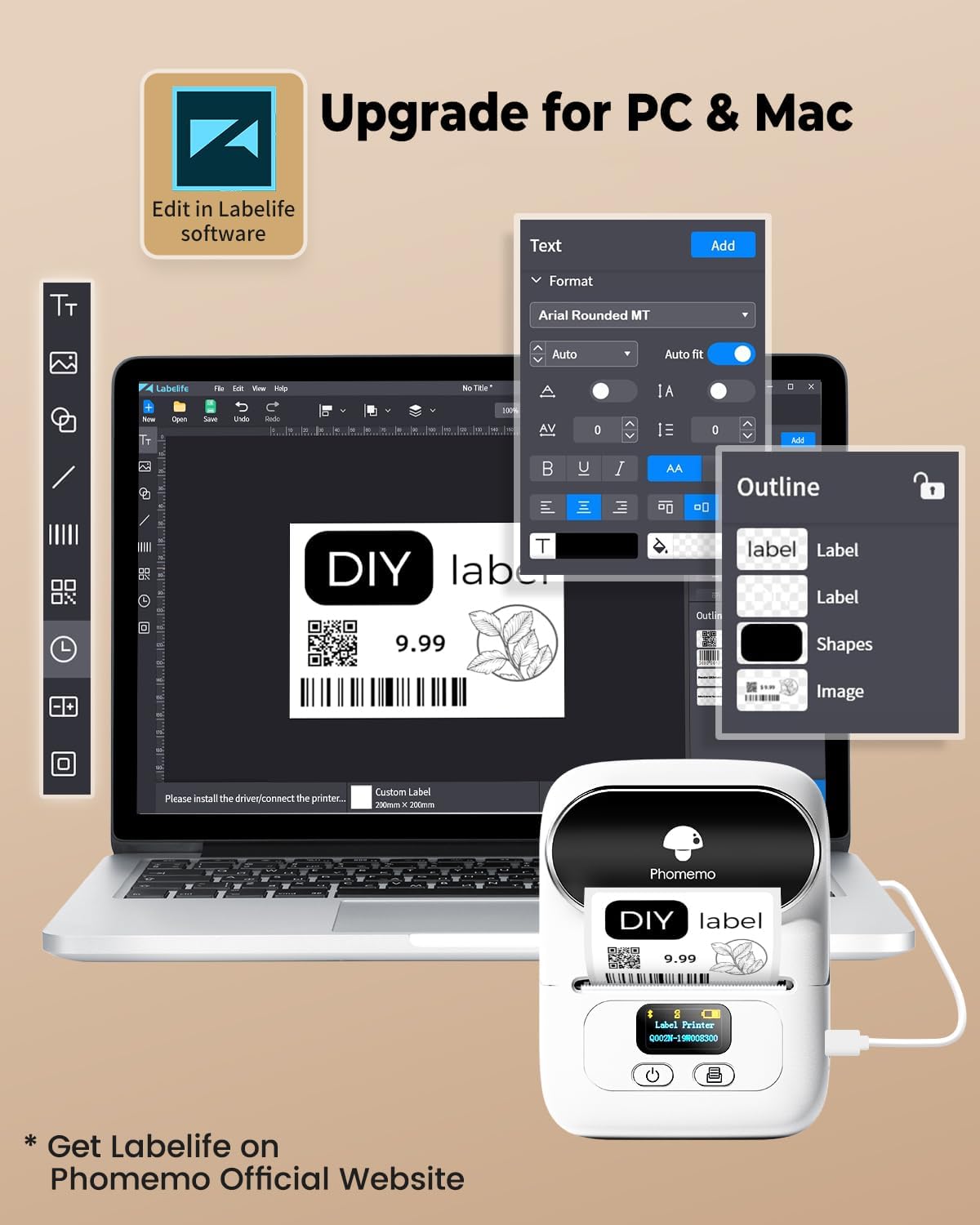 Phomemo Label Printer M110- Small Address Label Maker Bluetooth No Ink Portable for Small Business, Address, Office, Home for Phone; for PC/Mac(USB), with 100 Labels, Baby Pink