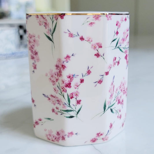 Pencil Holder for Desk Organizer,Ceramic Writing Utensil Storage Organizer Aesthetic Floral Pattern Pen Holder Pen Cup Makeup Brush Holder Creative Gift for Desktop Supplies,School Life Blue