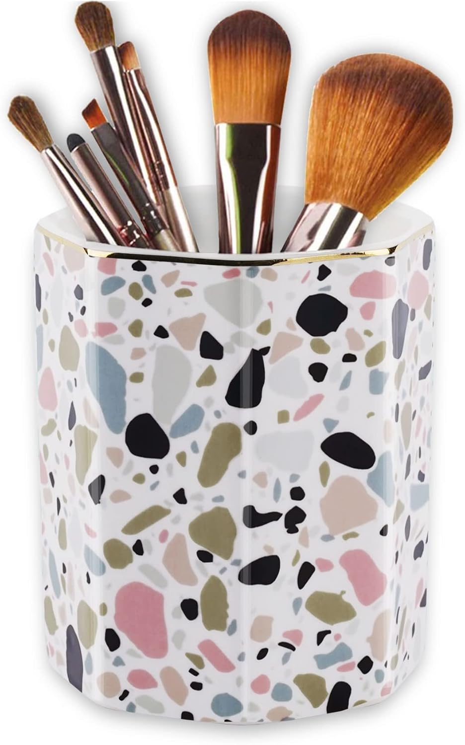 Pencil Holder for Desk Organizer,Ceramic Writing Utensil Storage Organizer Aesthetic Floral Pattern Pen Holder Pen Cup Makeup Brush Holder Creative Gift for Desktop Supplies,School Life Blue