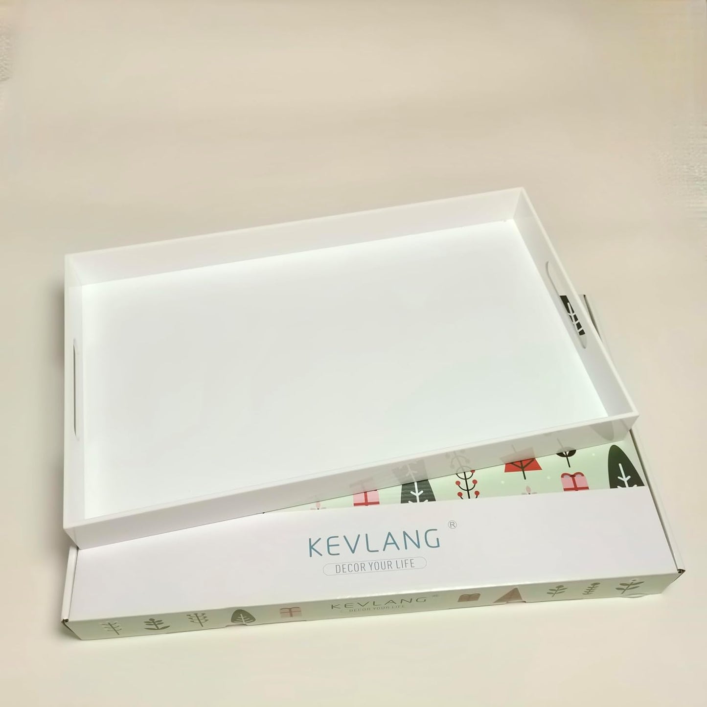 KEVLANG Clear Sturdy Acrylic Serving Tray with Handles-12x16Inch-Serving Coffee,Appetizer,Breakfast,Butler-Kitchen Countertop -Makeup Drawer Organizer-Vanity Table -Ottoman