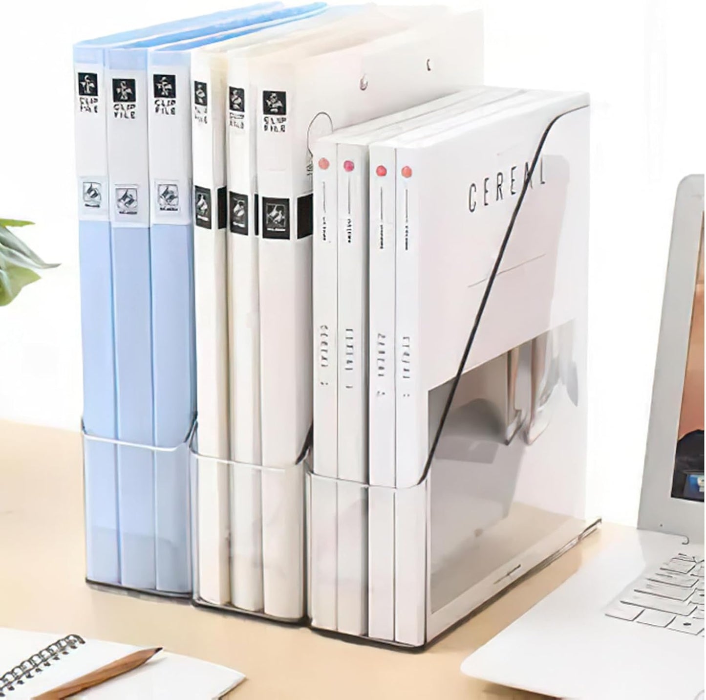 1 Pack Vertical File Holder Clear PET Desk Organizer and Storage Bins Holding for Magazines Binders Notebooks Envelopes File Organizer for Desk Multi-purpose Document Organizer Work Desktops