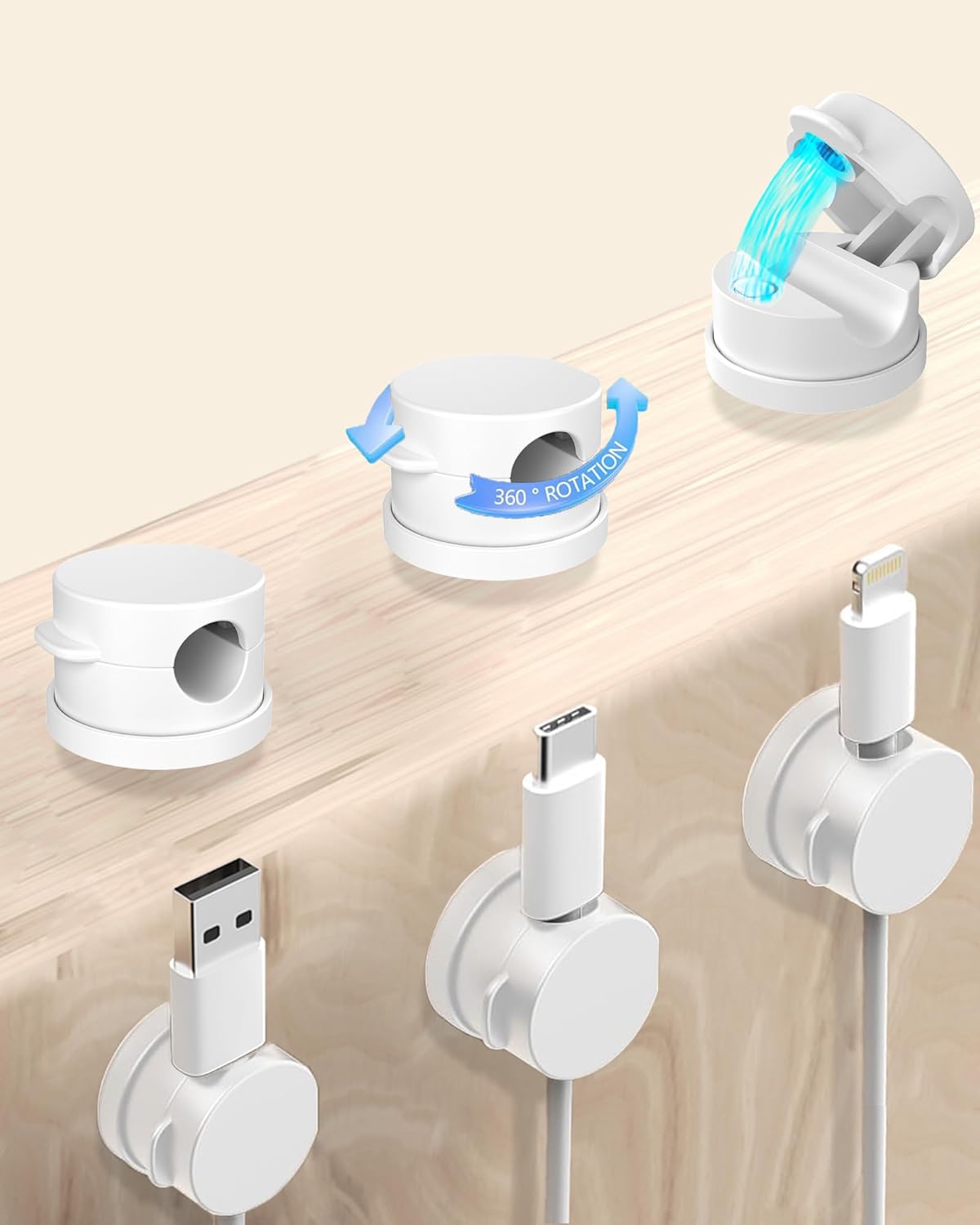 6 Pack Magnetic Cable Organizer, 360° Adjustable Cord Holder, No-Residue Nano Acrylic Adhesive Cord Clips Charger Cable Management for Office Home Desk Phone Car Wall Desktop Nightstand(White)